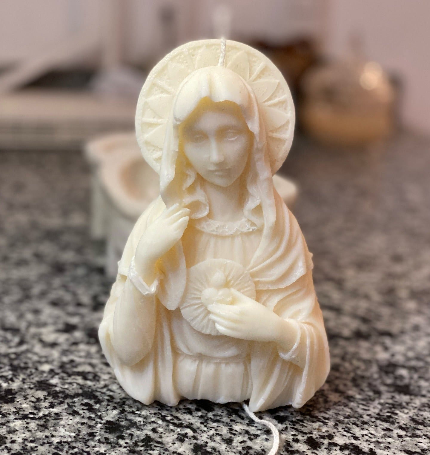 Immaculate Heart Candle, Virgin Mary Wax Figure, Catholic Devotional Gift, Religious Home Altar Decor CDLAF06
